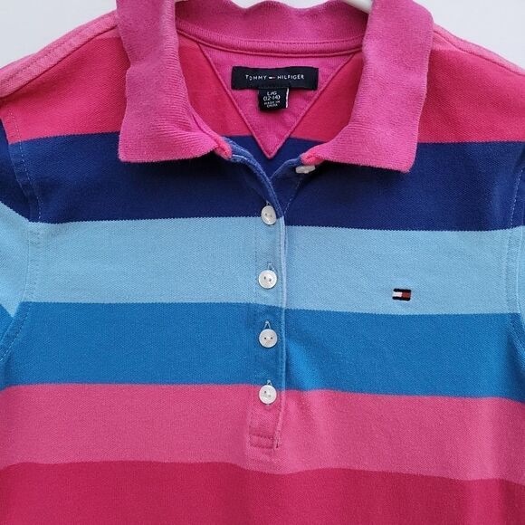 Tommy Hilfiger Girls' Polo Dress, Pink and Blue Stripes, Size Large (12/14) - Picture 4 of 4